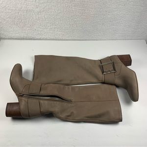 Sole Society Tall Taupe Leather Boots Block Heel Women's Size 5 New Defect 7557.